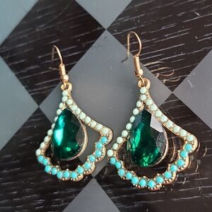 Antique Emerald and Turquoise Earrings